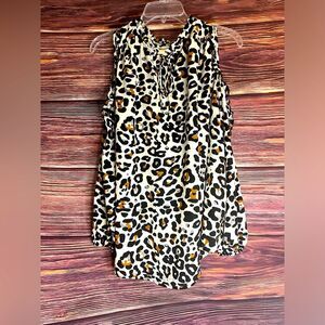 Cooper & Ella Animal Print Long Puff Sleeve Blouse Top Cold Shoulder Ruffled.
